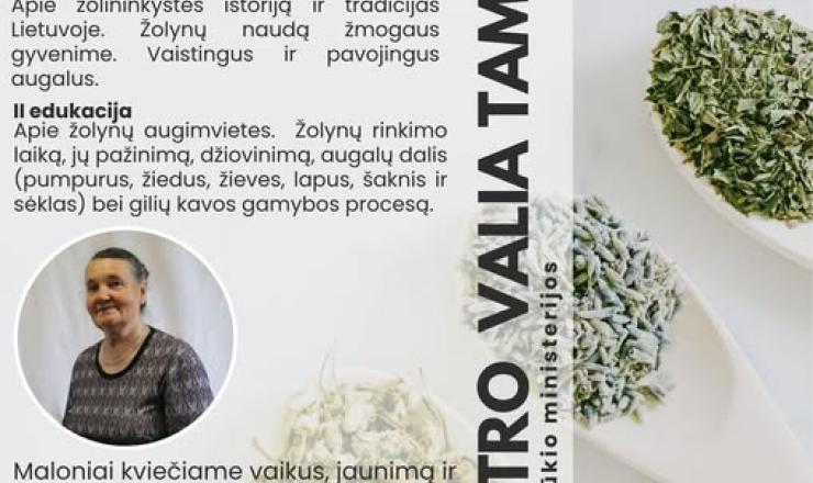 Gegužės 21 d.  17.00 val. ???? Ž O L I N I N K Y S T Ė ????  su amatų meistre Aleksandra Stasytiene  Tradicinių amatų centre „Svirnas“ Susipažinsime su vaistažolėmis, kurios renkamos gegužės mėnesį, vaišinsimės gilių kava ir netgi ragausime keptų šeivamed
